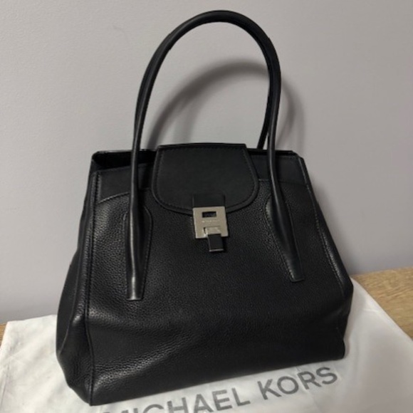 Michael Kors Collection Large Pebble Calf Leather Satchel - Black - Picture 6 of 13